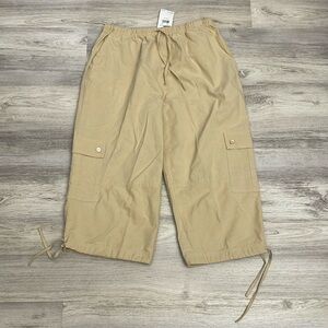 NWT Jane Ashley Tan 100% Cotton Pull On Elastic Drawstring Waist Pants Size PXL